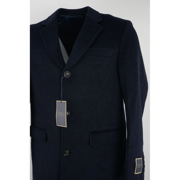 New $695 Jack Victor Jenson Mens 40R Dark Blue Flannel Wool Notch Top Over Coat - Picture 4 of 8